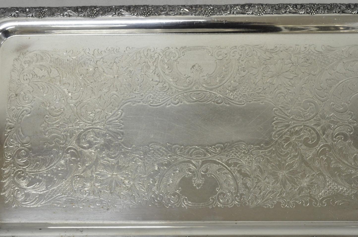 Vintage English Victorian Silver Plated Copper Narrow Serving Platter Bar Tray