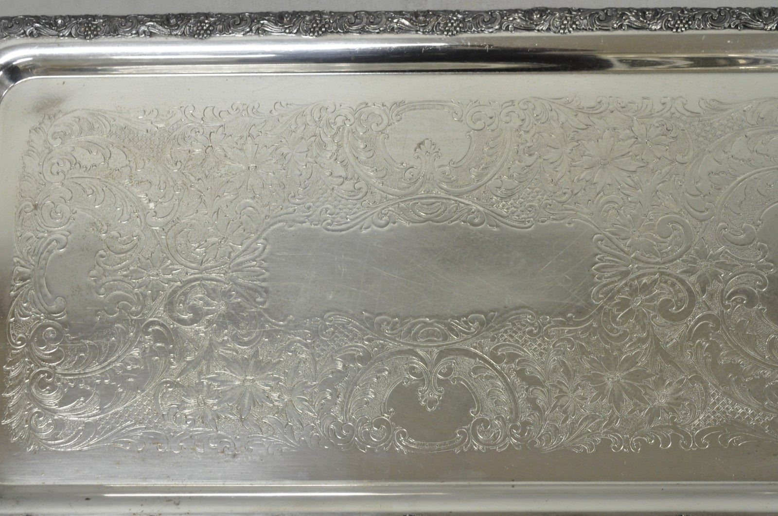 Vintage English Victorian Silver Plated Copper Narrow Serving Platter Bar Tray