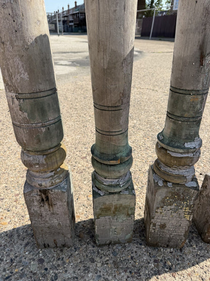Antique French Farmhouse Turn Carved Wooden Baluster Spindle Table Legs Set of 4