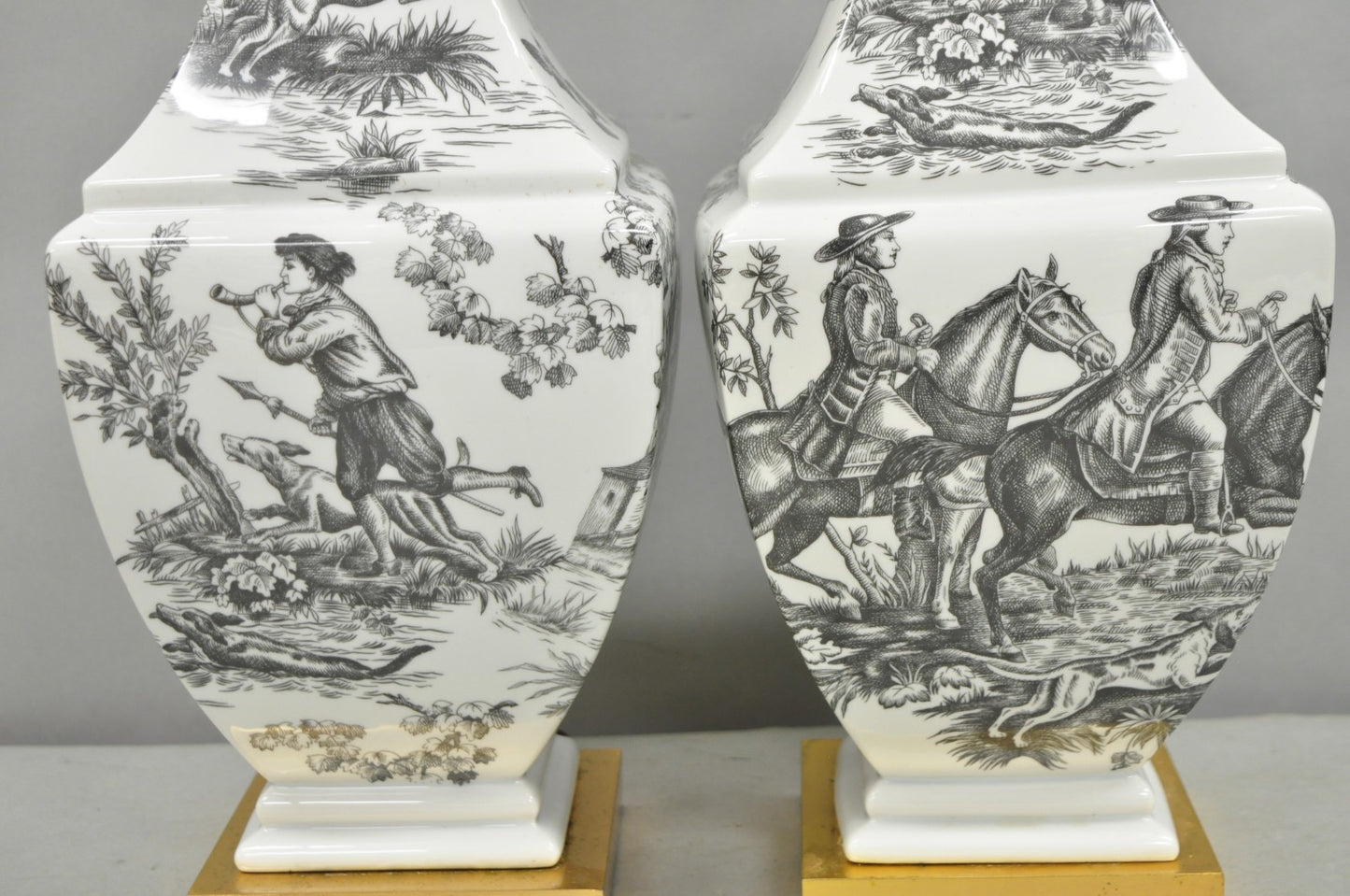 Porcelaine de Paris French Country Toile Porcelain Jardinierie Table Lamps Pair