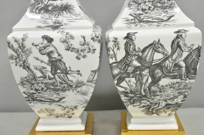 Porcelaine de Paris French Country Toile Porcelain Jardinierie Table Lamps Pair