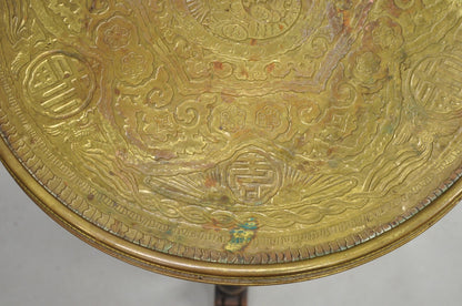 Antique Chinoiserie Oak Barley Twist Chinese Brass Dragon Side Table by Ferguson