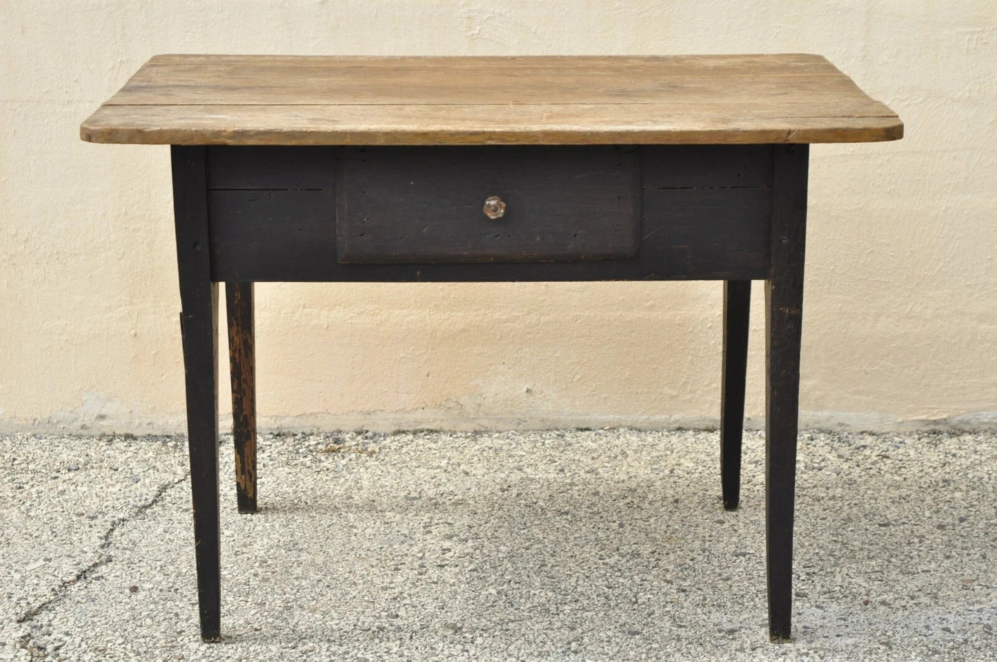 Antique French Country Primitive Black Distress Painted 1 Drawer Desk Work Table