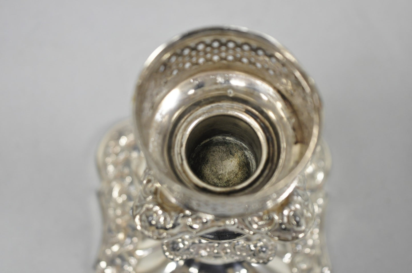 Antique Victorian Silver Plated Glass Hurricane Lamp Shade Candlestick - Pair