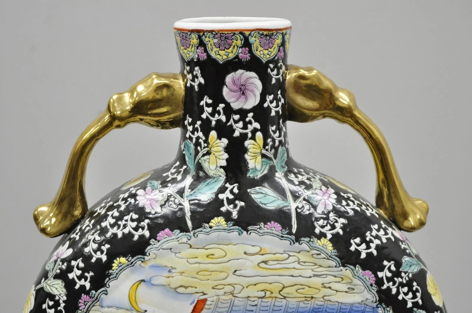 Vintage Chinese Porcelain Double Handle Large 19" Moon Flask Flower Vase