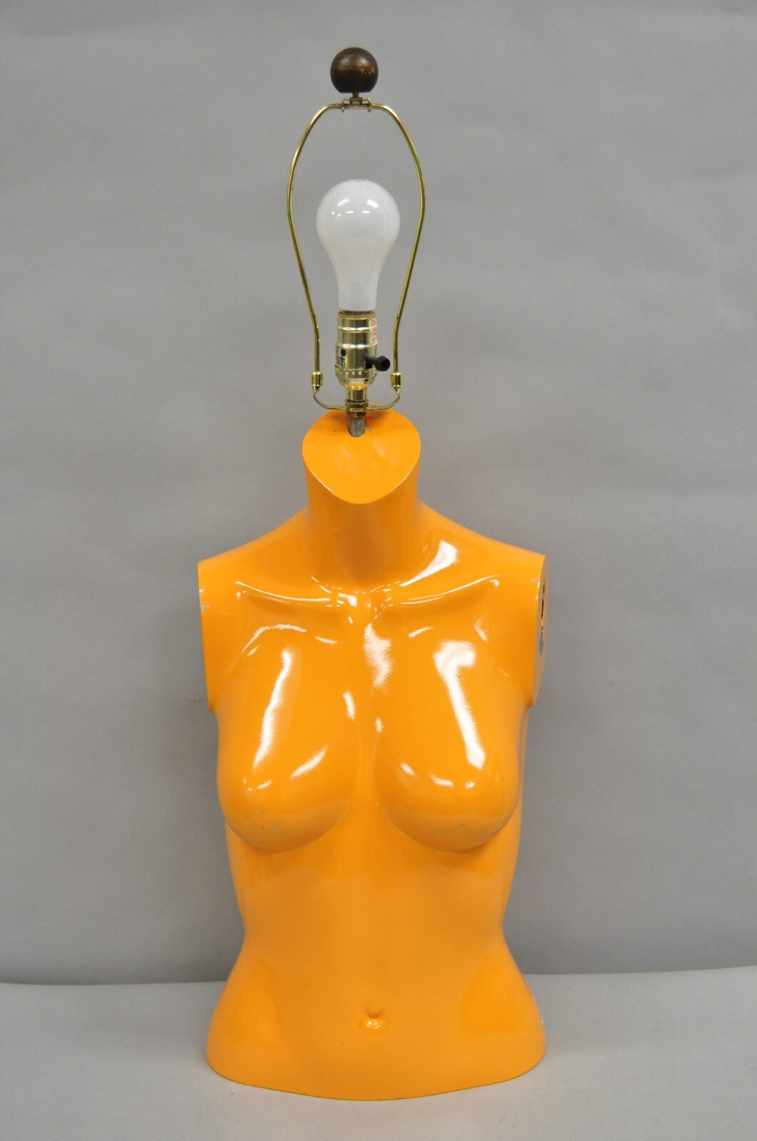 Vintage Modern Pop Art Orange Fiberglass Mannequin Female Nude Torso Table Lamp