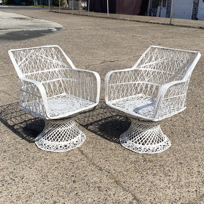 Vintage Russell Woodard Woven Spun Fiberglass Swivel Tilt Outdoor Chairs - Pair