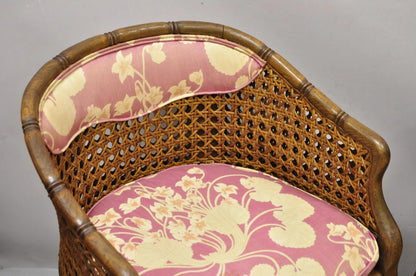 Vintage Hollywood Regency Faux Bamboo Cane Barrel Back Lounge Chairs (A) - Pair