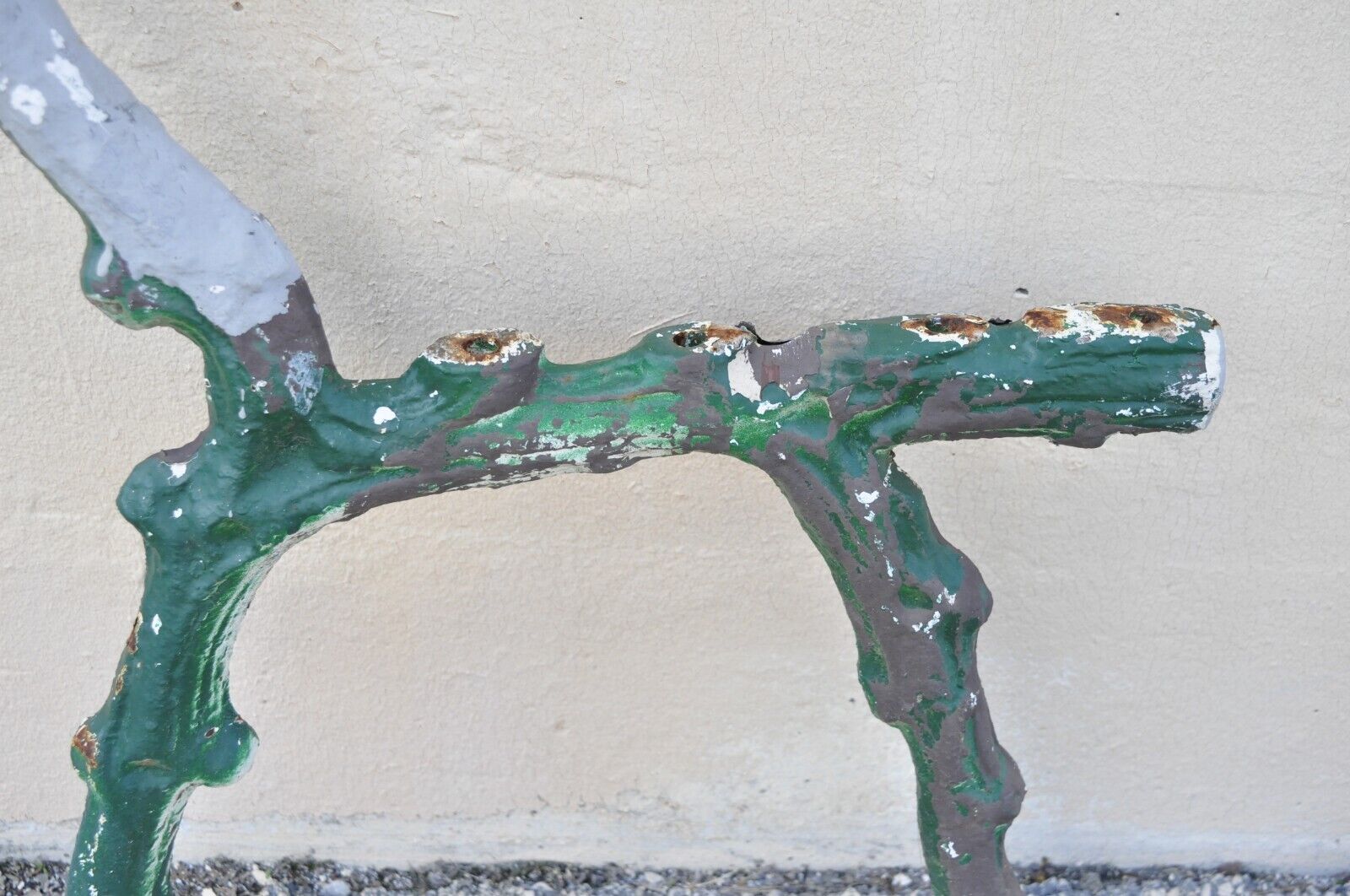 Antique Cast Iron Victorian Faux Bois Green Branch Twig Garden Bench Legs - Pair