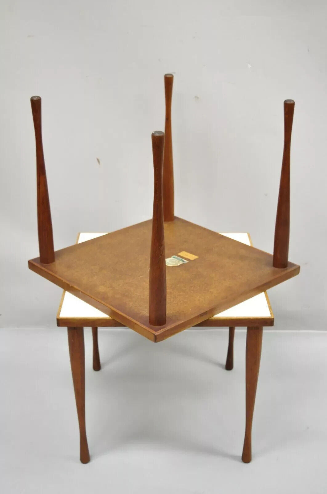 Hans C Andersen Danish Mid Century Modern Teak & Formica Snack Side Table - Pair