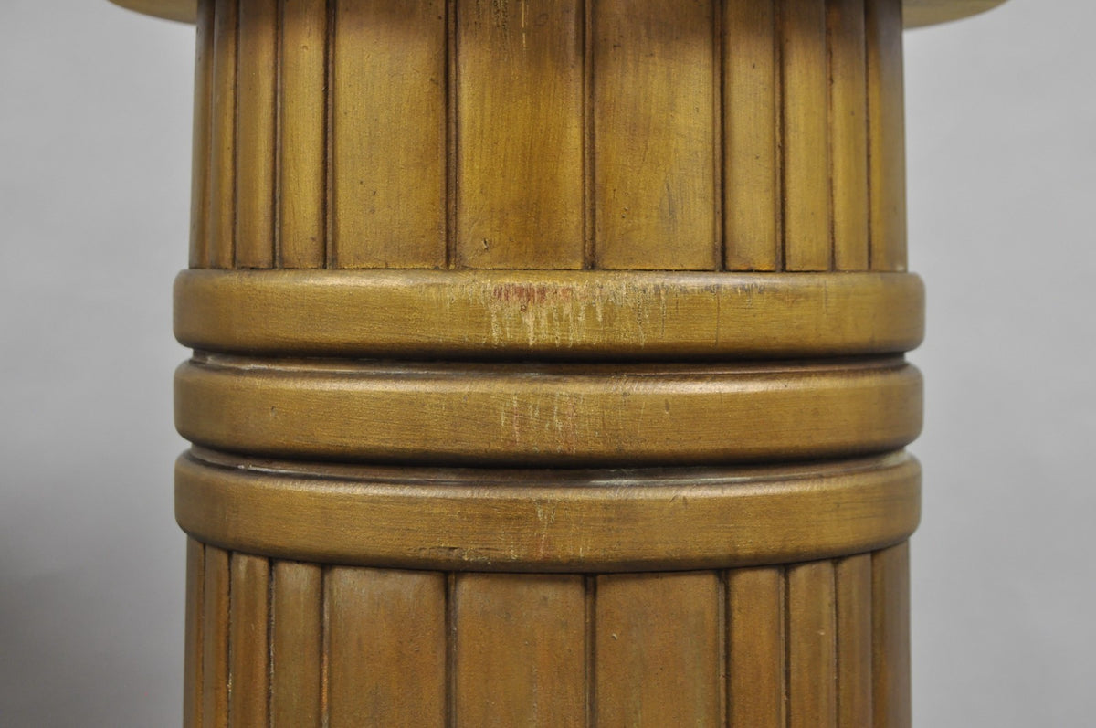 Antique Art Deco 75" Tall Wooden Pedestal Column Geometric Chevron Carved - Pair