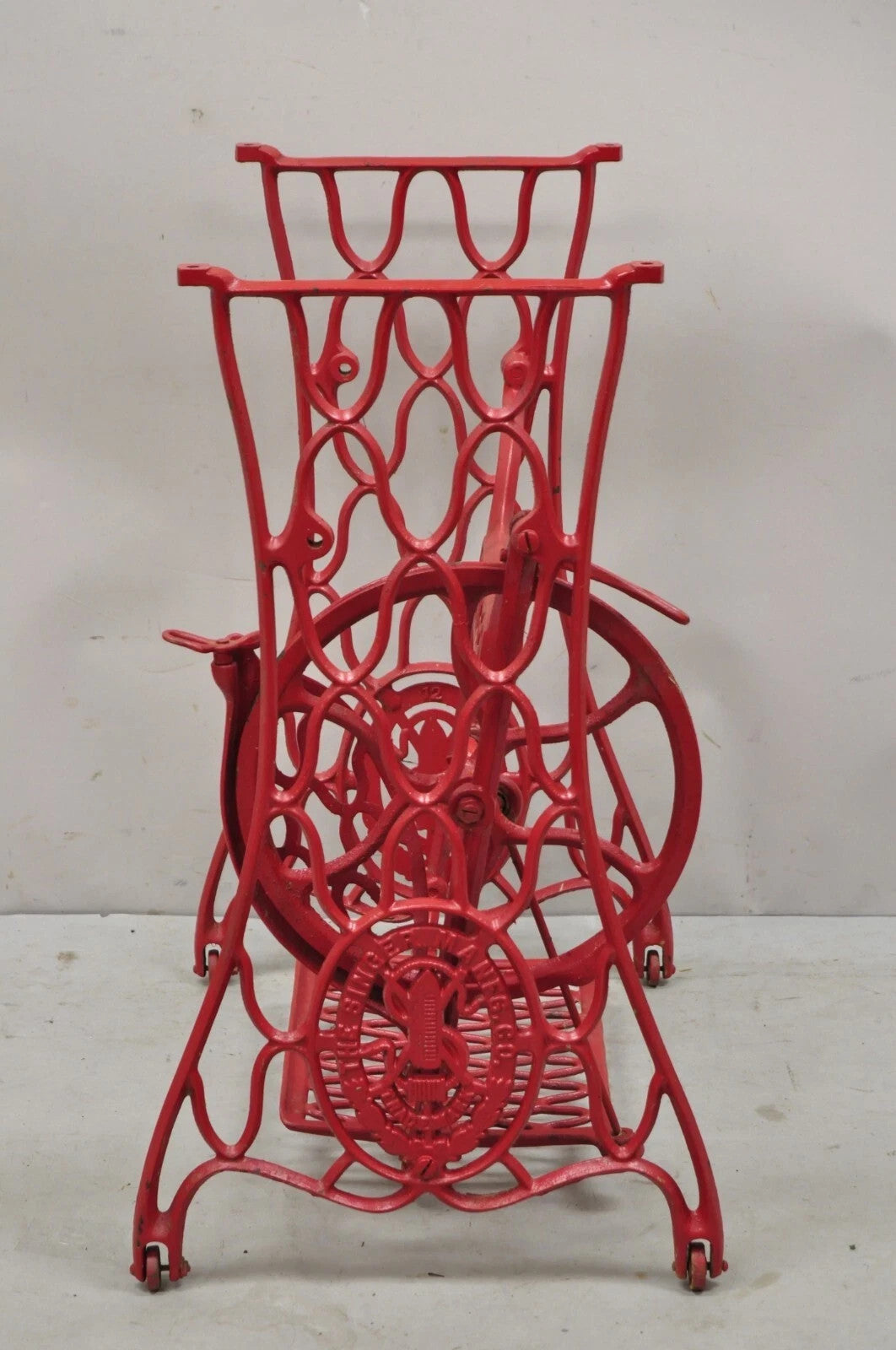 Antique Singer Cast Iron Red Treadle Sewing Machine Table Base