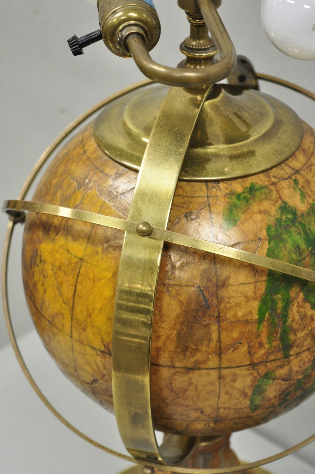 Vintage Italian Regency Style Brass & Wood Old World Globe Table Lamp by Hart