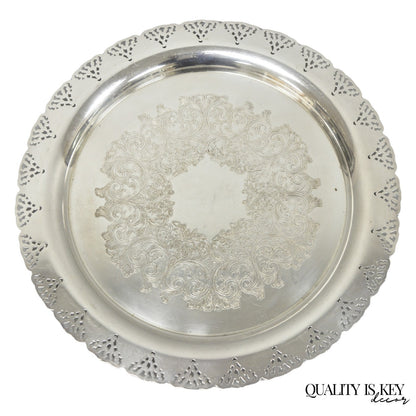 Vintage Victorian Style Round Silver Plated 15" Bar Serving Platter Tray