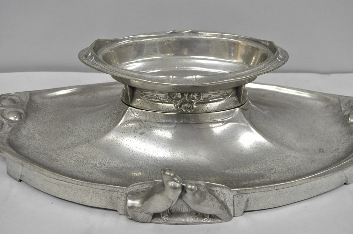 Antique Kayserzinn 4640 German Art Nouveau Pewter Metal Serving Platter w Birds