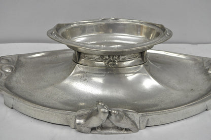 Antique Kayserzinn 4640 German Art Nouveau Pewter Metal Serving Platter w Birds