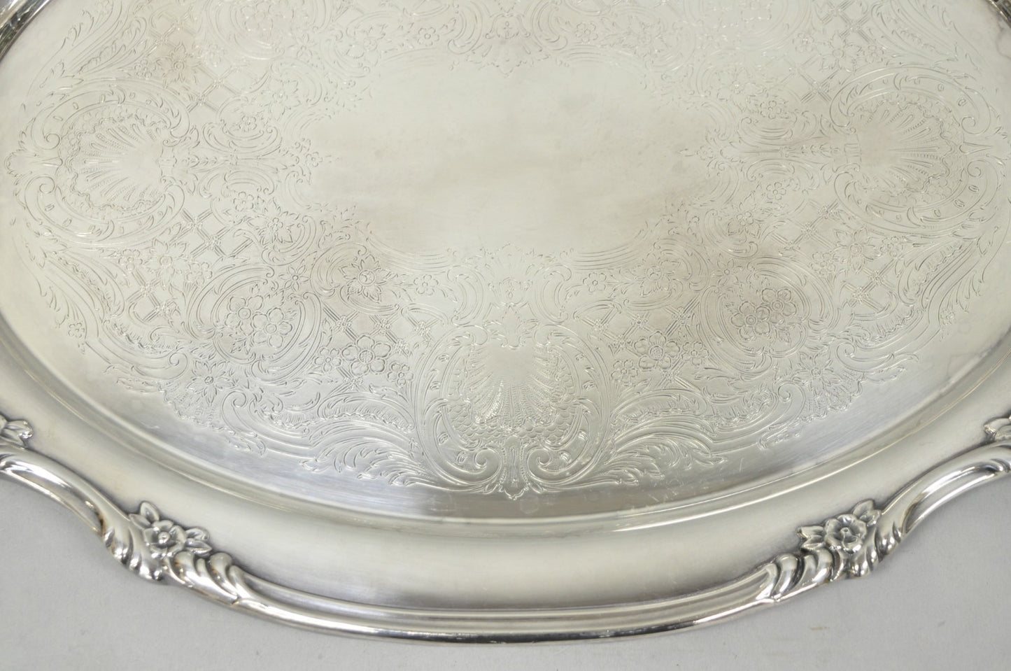 Vintage Reed & Barton 1820 Victorian Silver Plated Oval Serving Platter Bar Tray