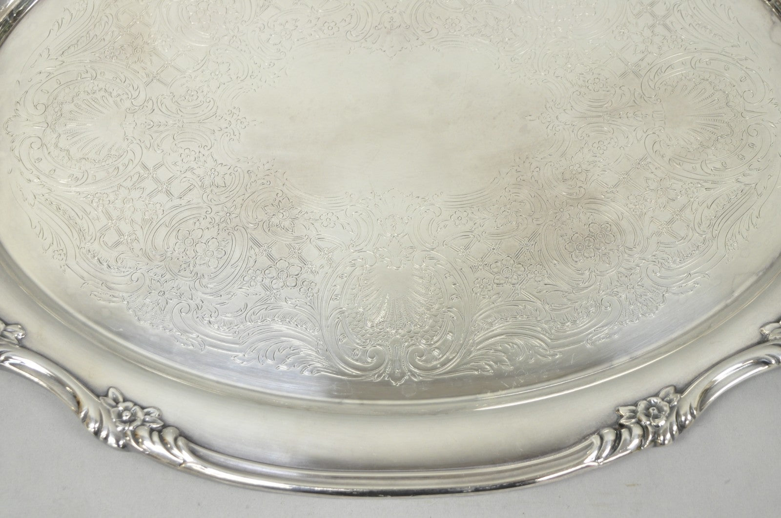 Vintage Reed & Barton 1820 Victorian Silver Plated Oval Serving Platter Bar Tray