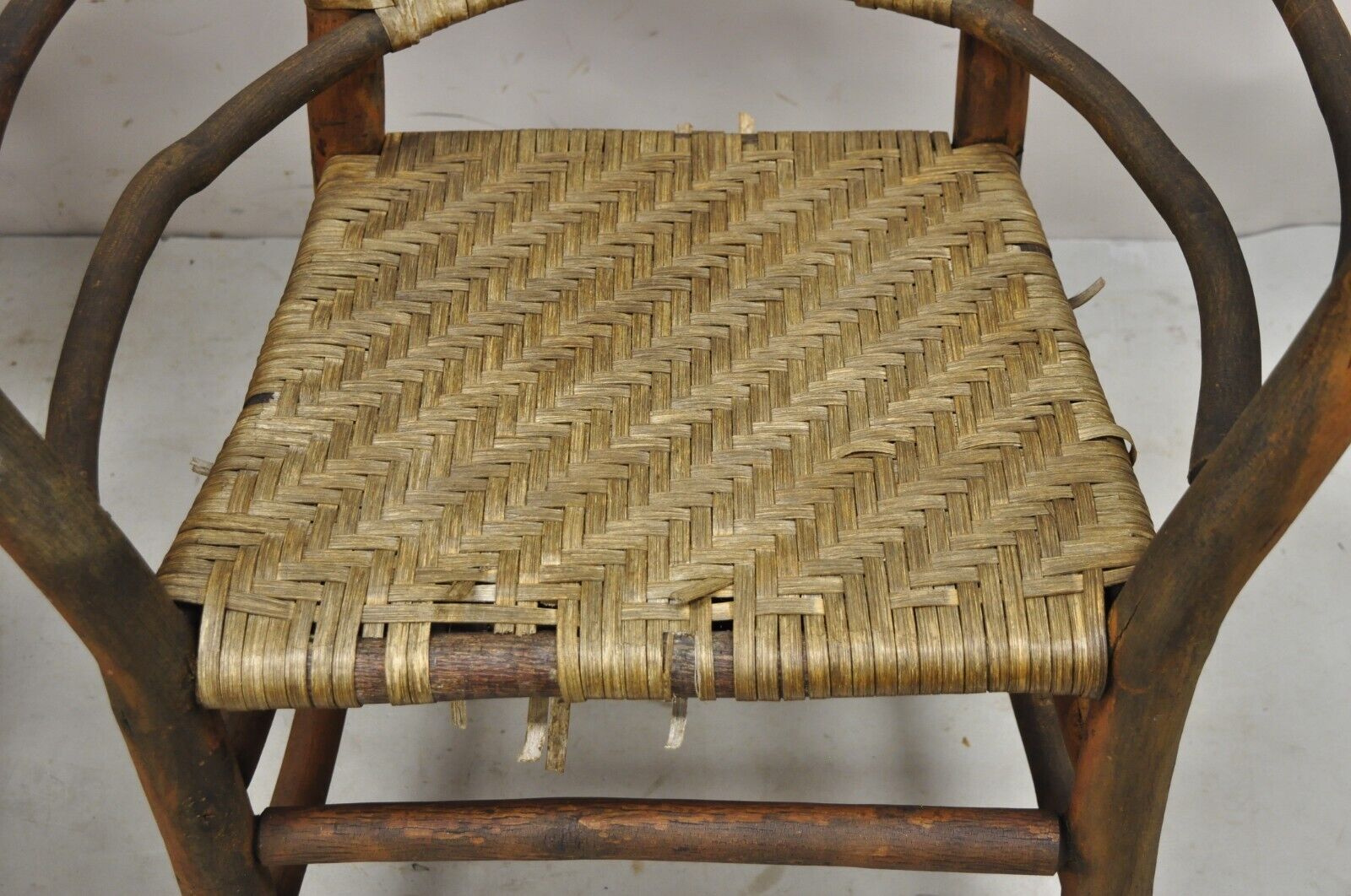 Adirondack Old Hickory Style Tree Branch Wood Frame Rattan Lounge Chairs a Pair