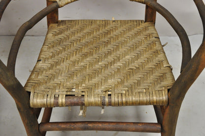Adirondack Old Hickory Style Tree Branch Wood Frame Rattan Lounge Chairs a Pair