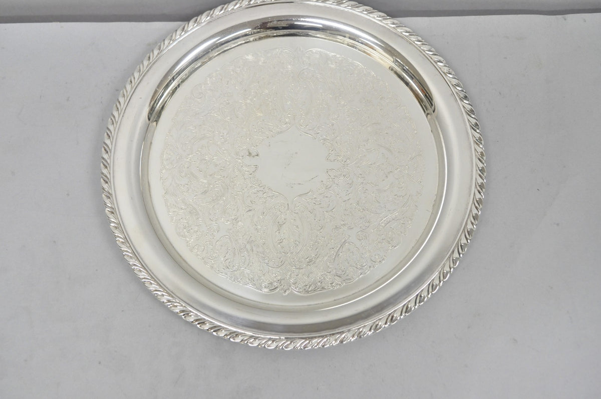Vintage Oneida Victorian Style 12" Round Silver Plated Serving Platter Bar Tray