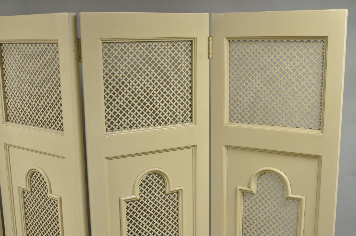 Vintage Lrg Hollywood Regency 92" Tall 6 Panel Bone Lacquer Room Divider Screen