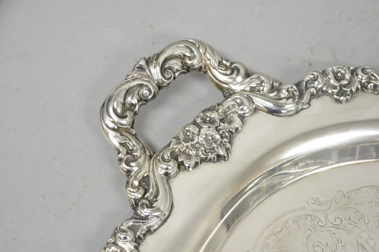 Vintage Poole 400 Lancaster Rose Oval Silver Plated Bar Serving Platter Tray