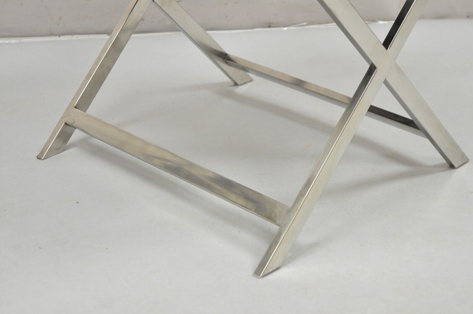 Modern Chrome Frame X-Frame Metal Stool with Cowhide Upholstery