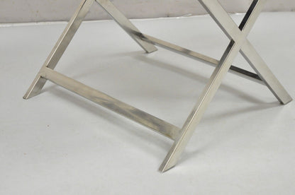 Modern Chrome Frame X-Frame Metal Stool with Cowhide Upholstery