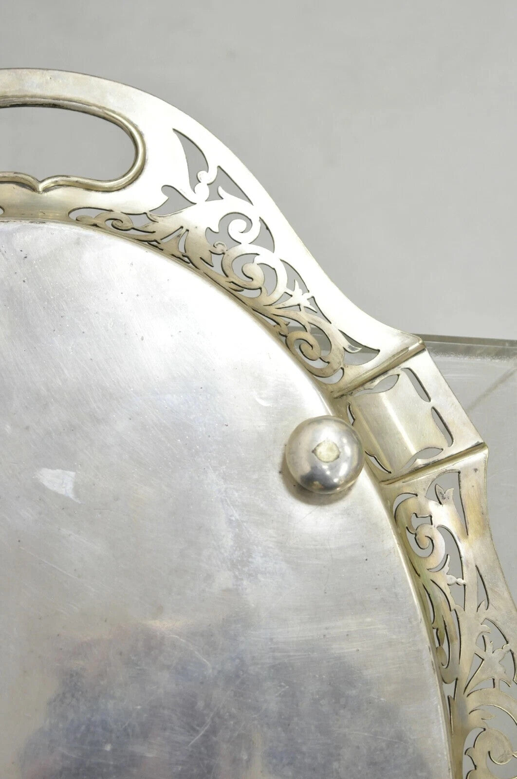 Antique D&H England Victorian Silver Plated Scalloped Serving Platter Bar Tray