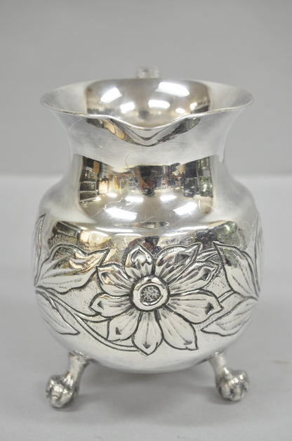 Vintage Art Nouveau Floral Repousse Silver Plated Footed Water Pitcher