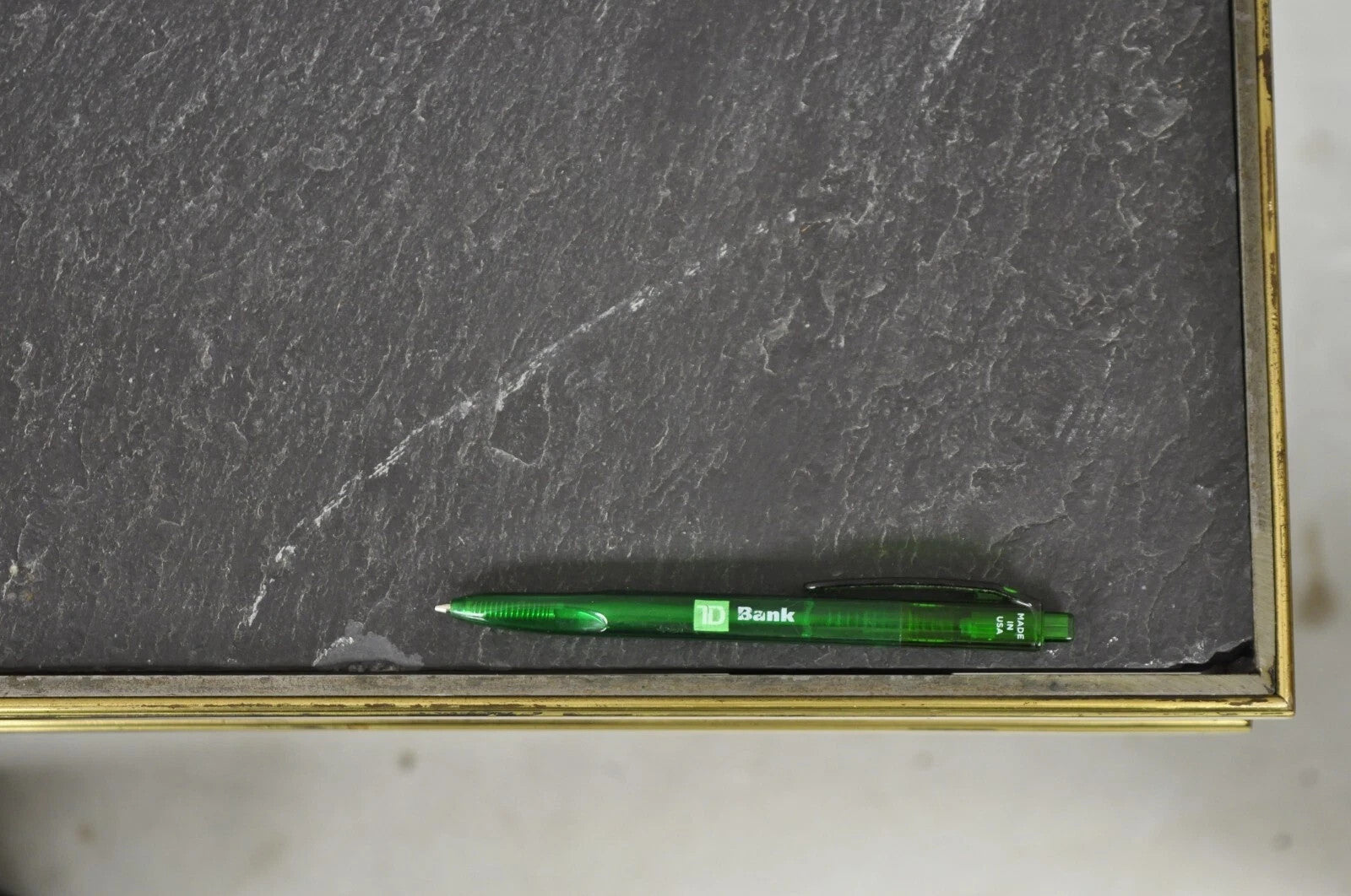 Vintage Italian Regency Steel & Brass Slate Top Wall Mounted Hall Console Table