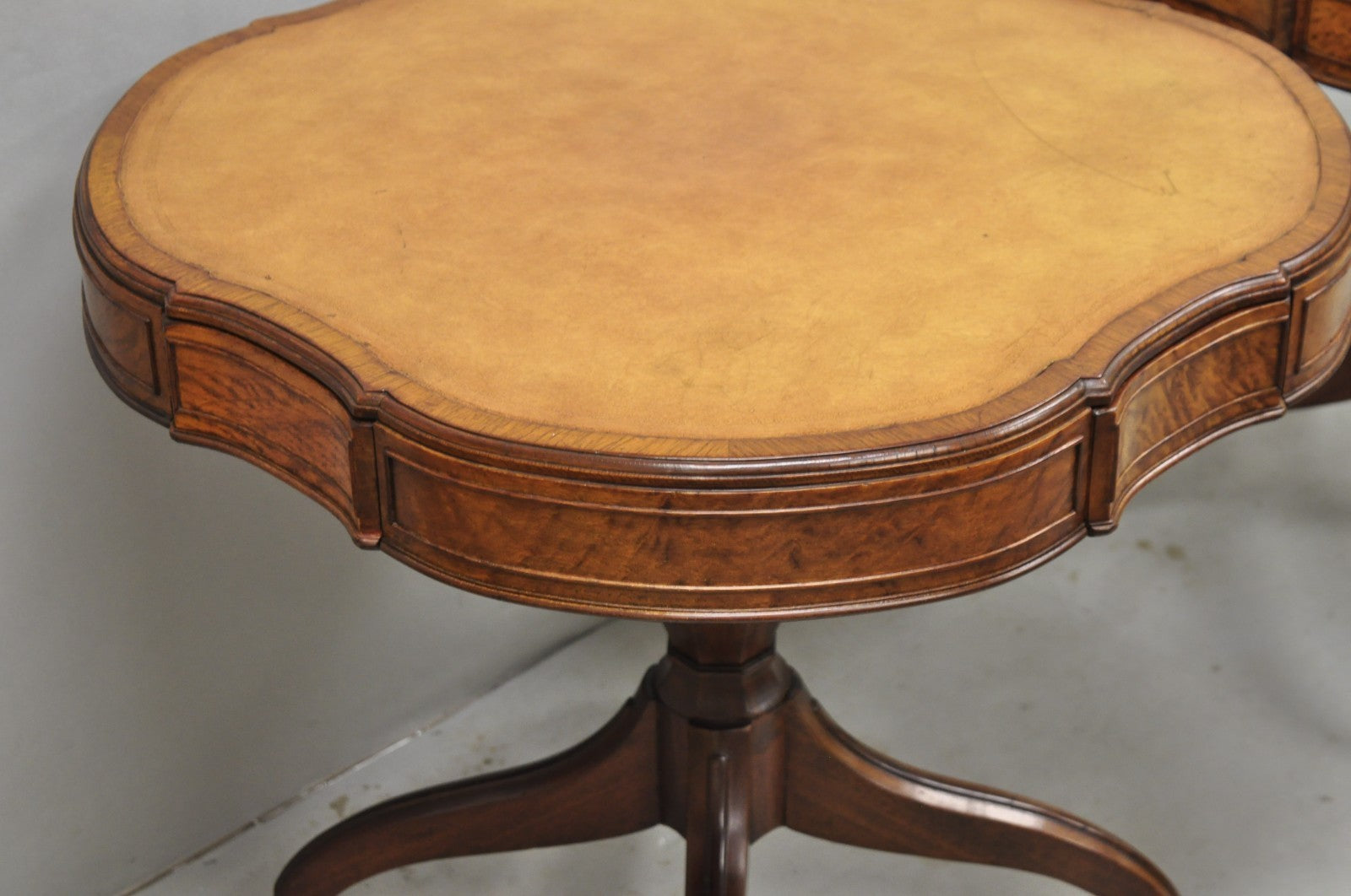 Vintage English Regency Leather Top Mahogany Drum End Table w/ 4 Drawers - Pair