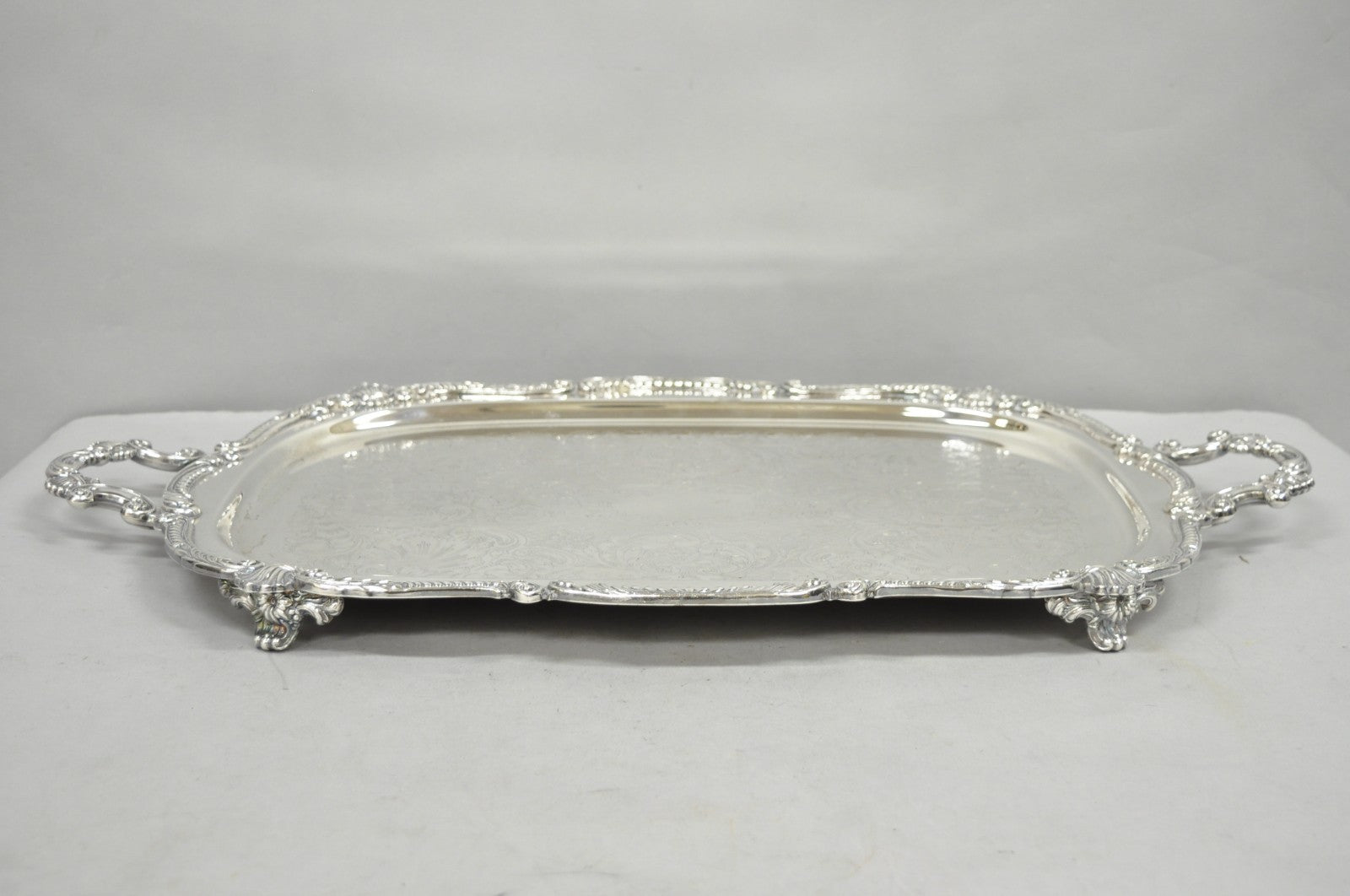 Antique English Victorian Silver Plated Ornate Twin Handle Bar Tray by BSC