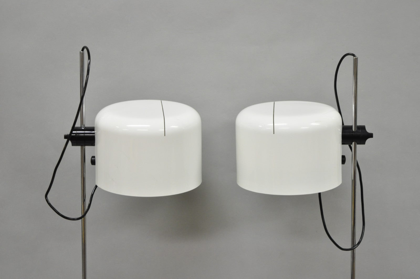 Joe Colombo for Oluce Italy White Coupe Mid Century Modern Floor Lamp - a Pair