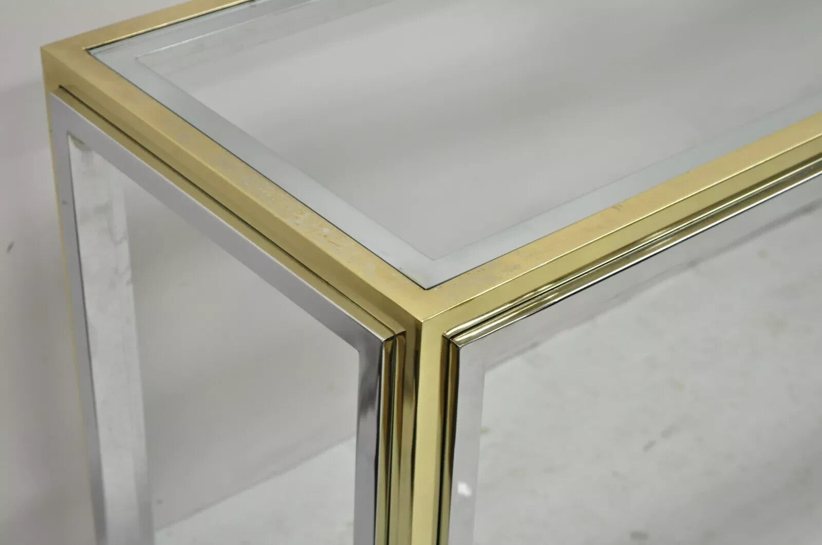 Romeo Rega Modernist Maison Jansen Style Chrome Brass Glass Console Hall Table