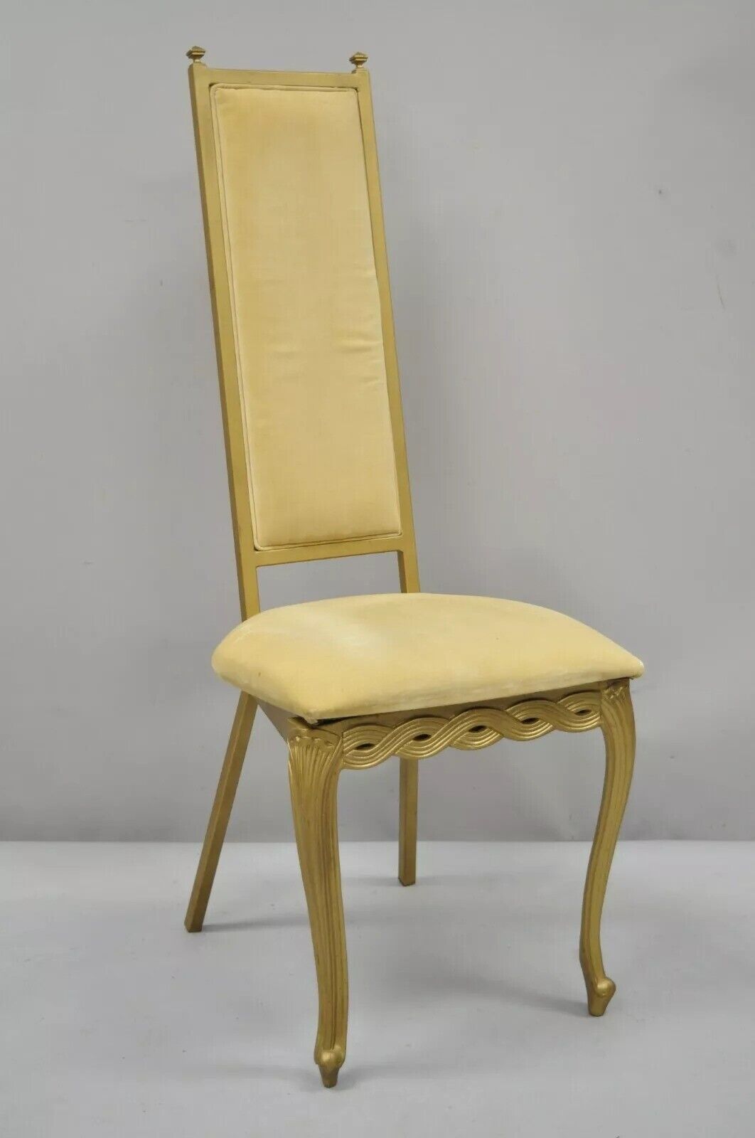Vintage Kessler French Hollywood Regency Style Cast Metal Tall Back Side Chair