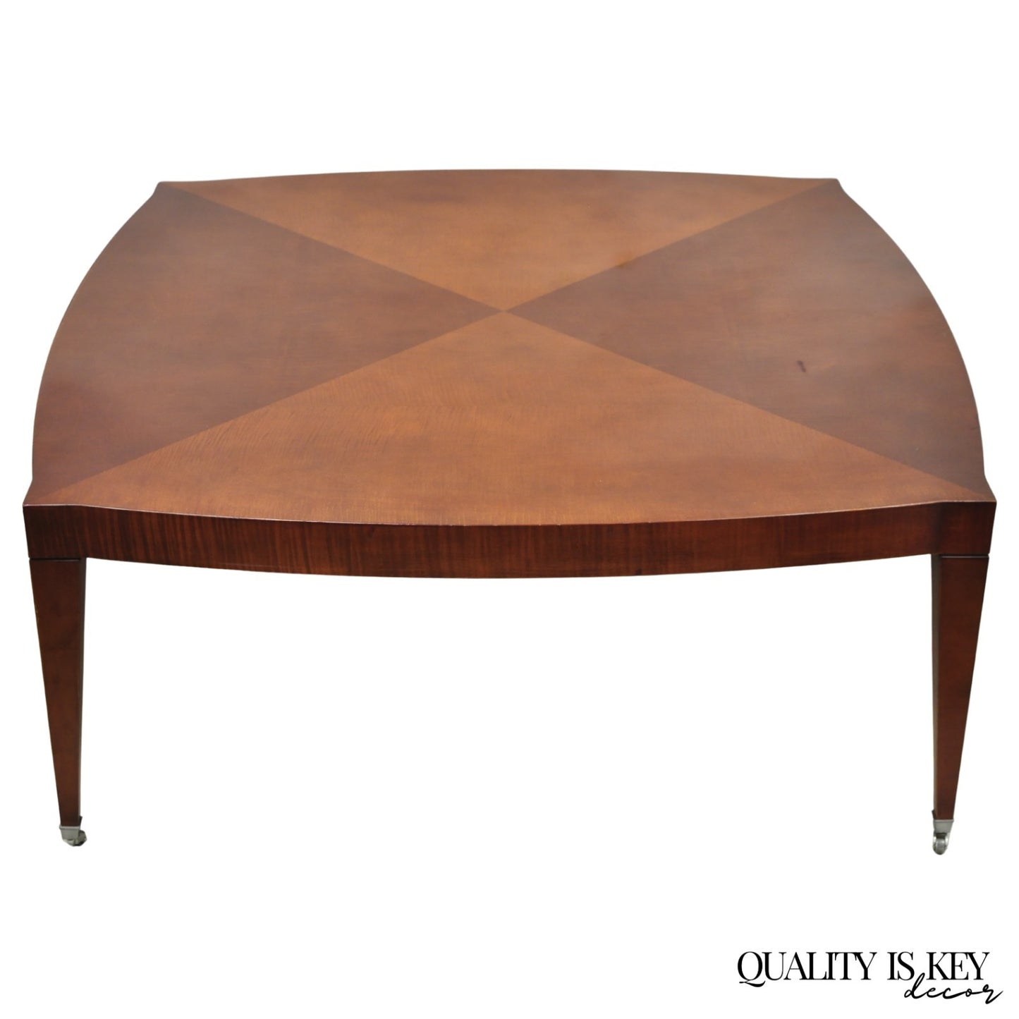 Baker Harlequin Modern Cross Inlay Top Large Coffee Cocktail Table on Wheels