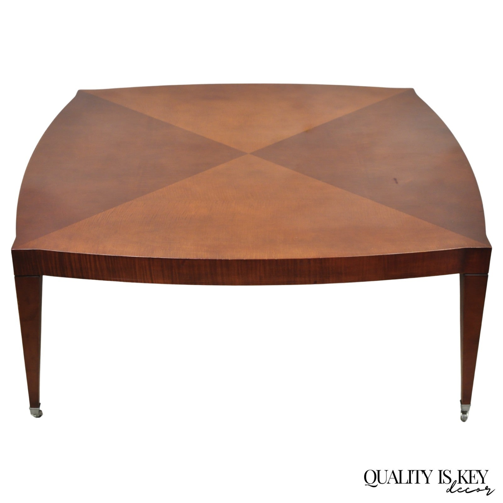 Baker Harlequin Modern Cross Inlay Top Large Coffee Cocktail Table on Wheels
