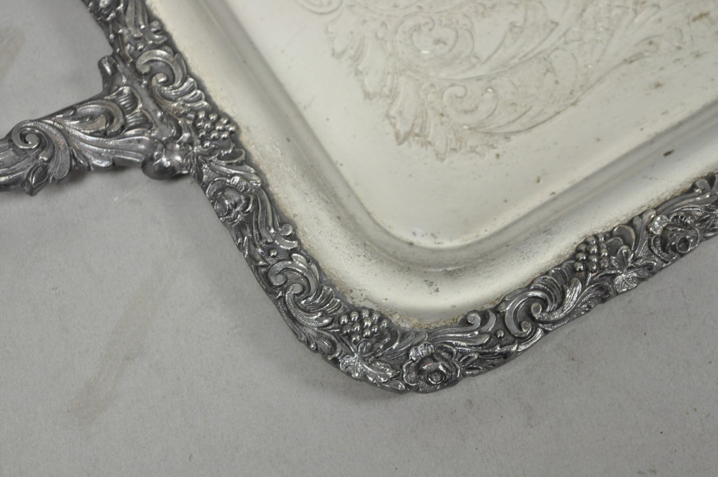 Vintage English Victorian Silver Plated Copper Narrow Serving Platter Bar Tray