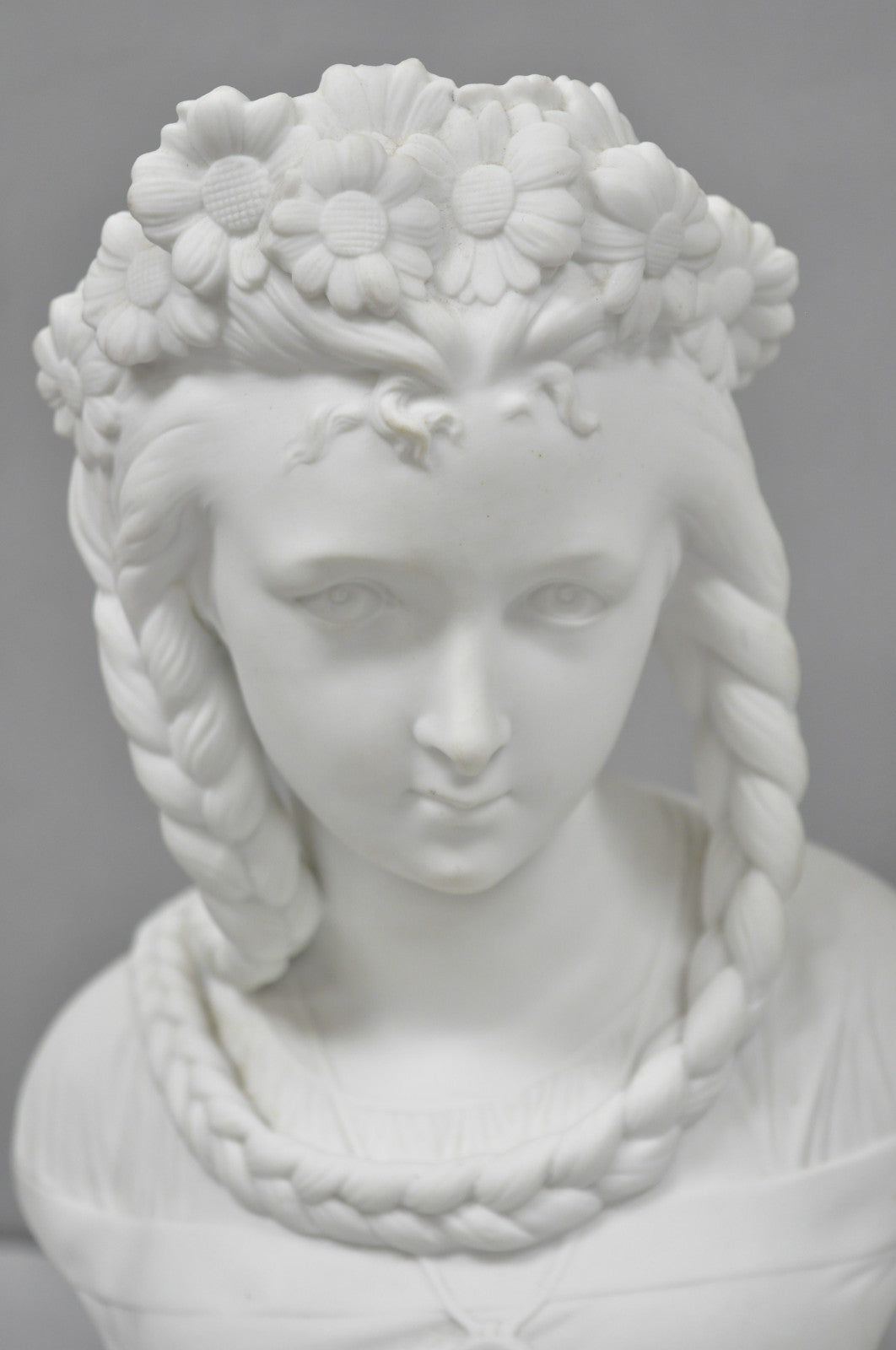 Antique French Classical Parian Porcelain 13" Goddess Female Maiden Bust - Pair