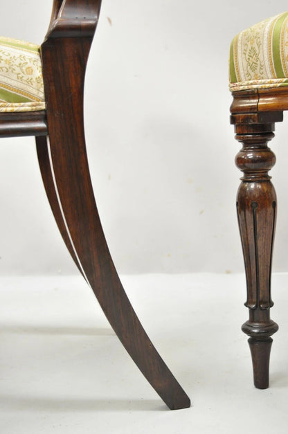 Antique English Victorian Carved Rosewood Parlor Dining Side Chairs - a Pair