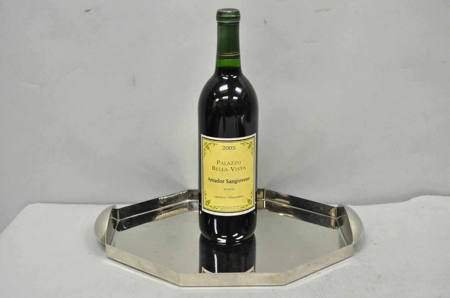 Modern Art Deco Style Silver Plated Nickel Octagonal Vanity Bar Tray "FE"