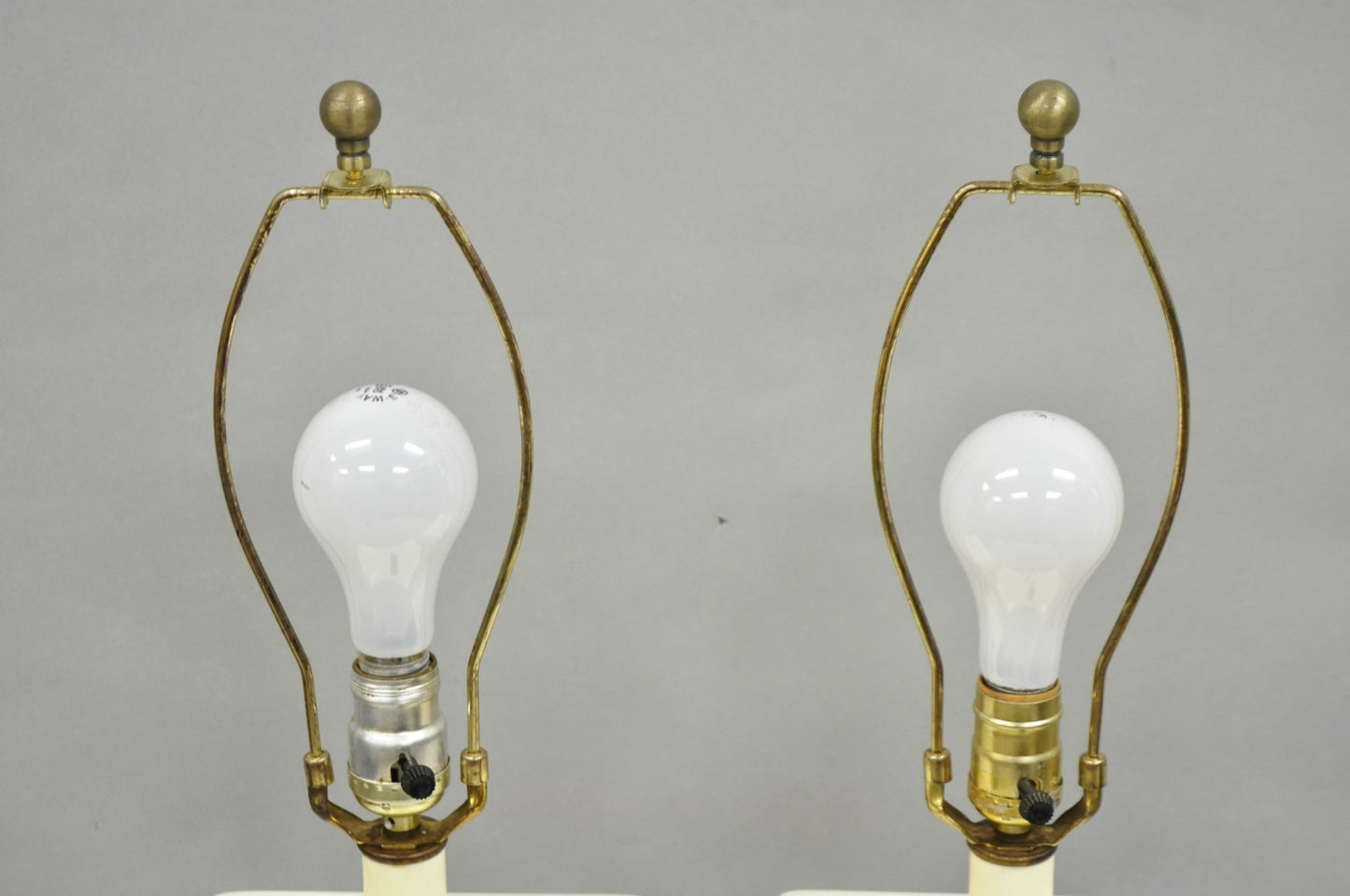 Vintage Mid Century Modern White Geometric Ceramic Cubist Table Lamps - a Pair