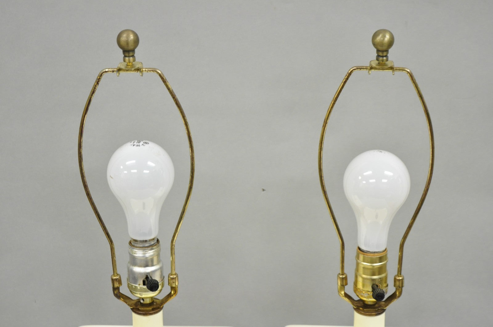 Vintage Mid Century Modern White Geometric Ceramic Cubist Table Lamps - a Pair