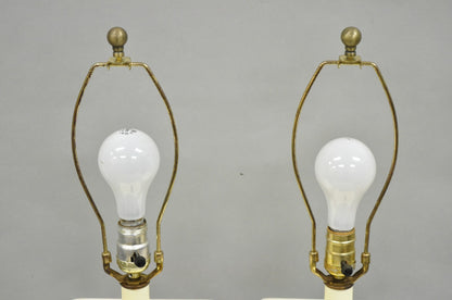 Vintage Mid Century Modern White Geometric Ceramic Cubist Table Lamps - a Pair