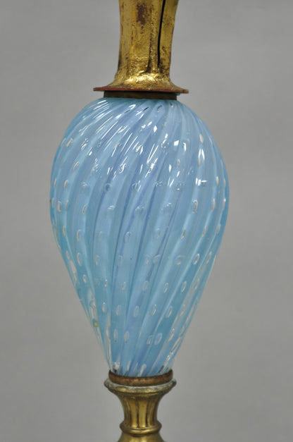 Italian Hollywood Regency Blue Murano Glass Gold Leaf Wheat Sheaf Table Lamp