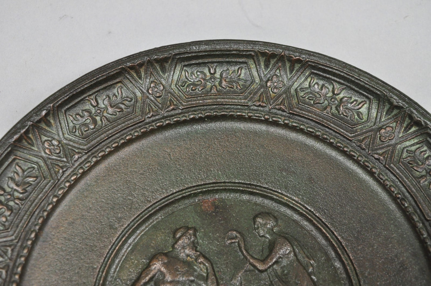 Vintage Roman Classical Style Figural Cast Iron Twin Handle Charger Dish