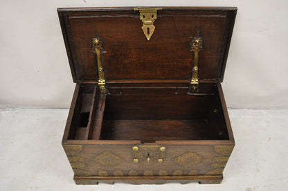 Antique Oak Wood & Brass Mounted Syrian Coffer Blanket Chest Trunk
