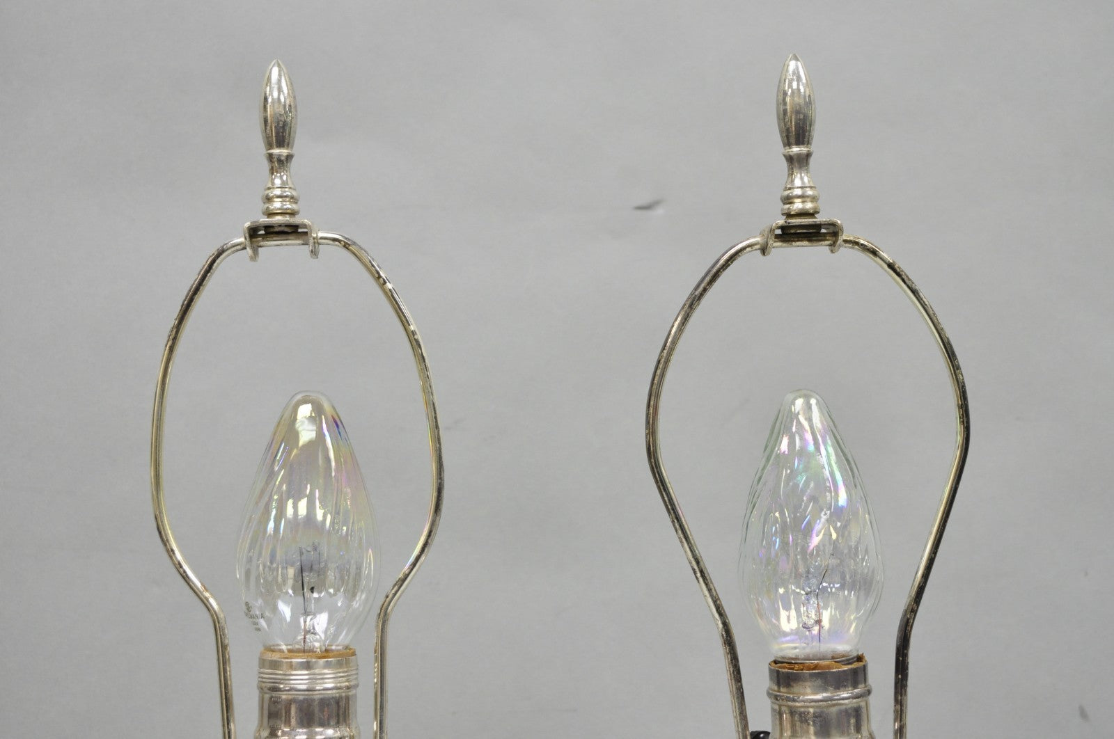 Antique English Regency Silver Plated Footed Candlestick Table Lamps - a Pair